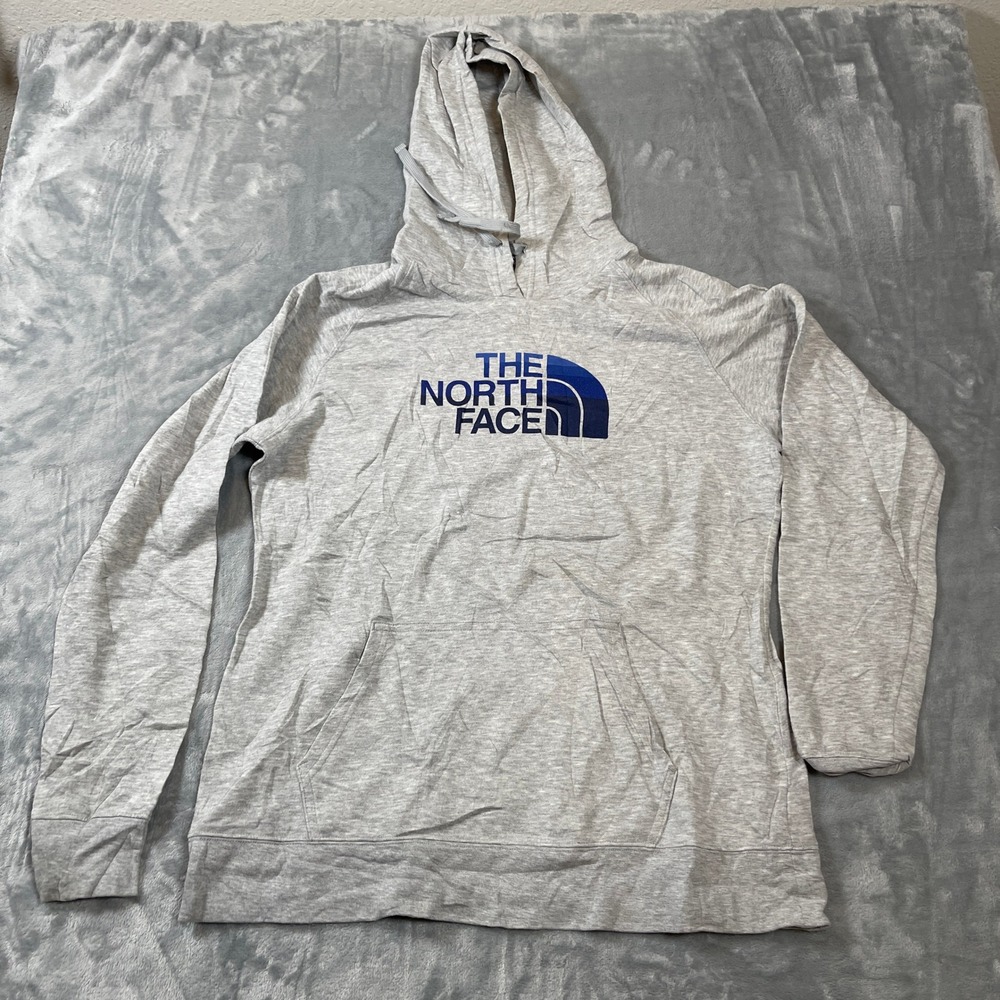 North Face Womens  Hoodie Large L Grey Heather Blue Gradient Logo Pullover